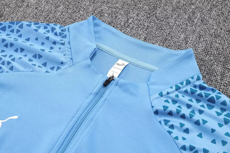 2023/2024 Manchester City Half Pull Training Wear Blue Football Shirt