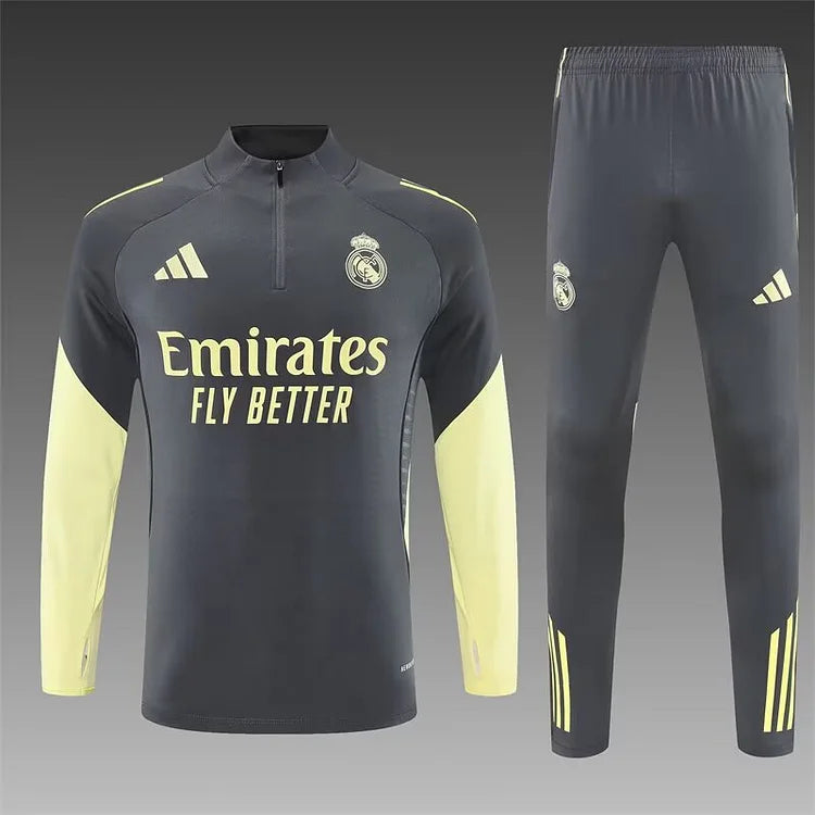 2025/2026 Real Madrid Dark Grey Long Sleeve Training Suit -