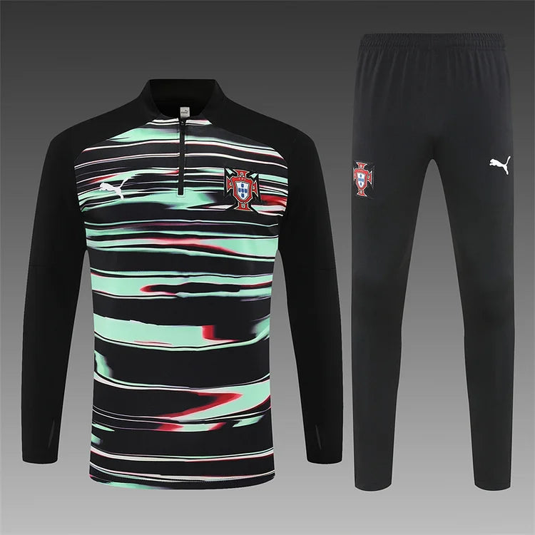 2025 Portugal long sleeve black and green training suit