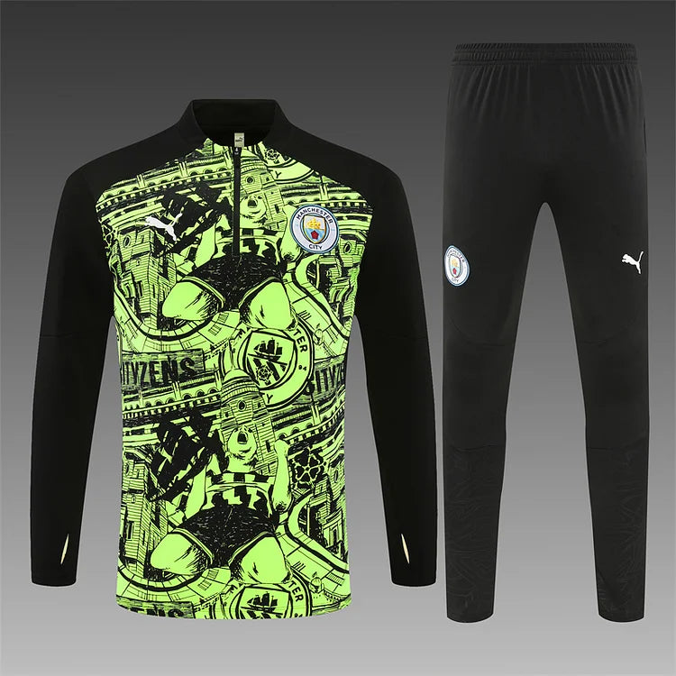 2024/25 Manchester City fluorescent green long-sleeved training suit