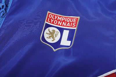 Lyon's blue hooded windbreaker