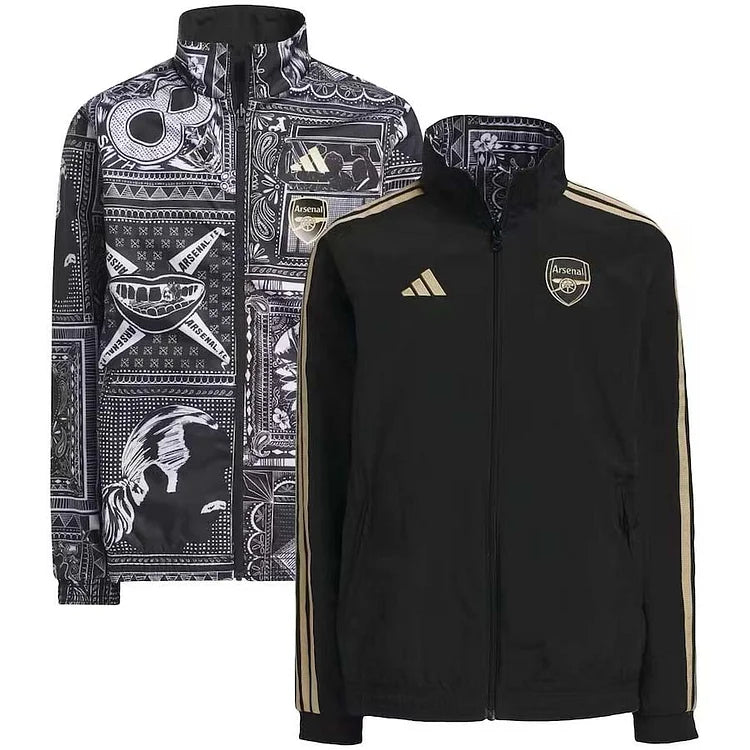 2023-2024 Arsenal Reversible Windbreaker Black-gray Soccer Jersey